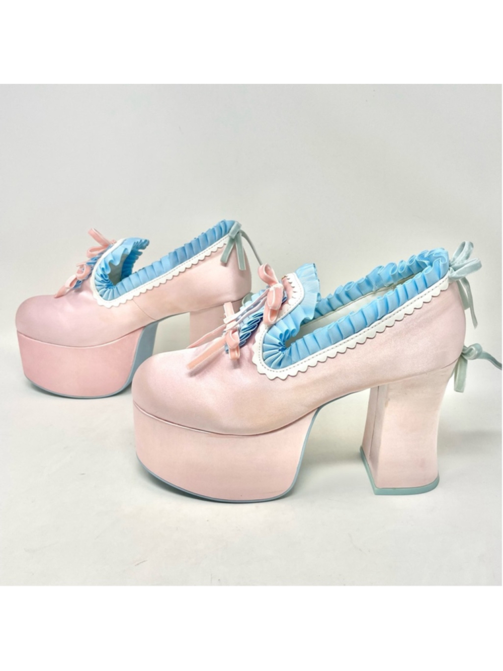 Dolls Kill Sugar Thrillz Bisous Pastel Satin Platform Ruffle Bow Platforms US 9 - Picture 6 of 13